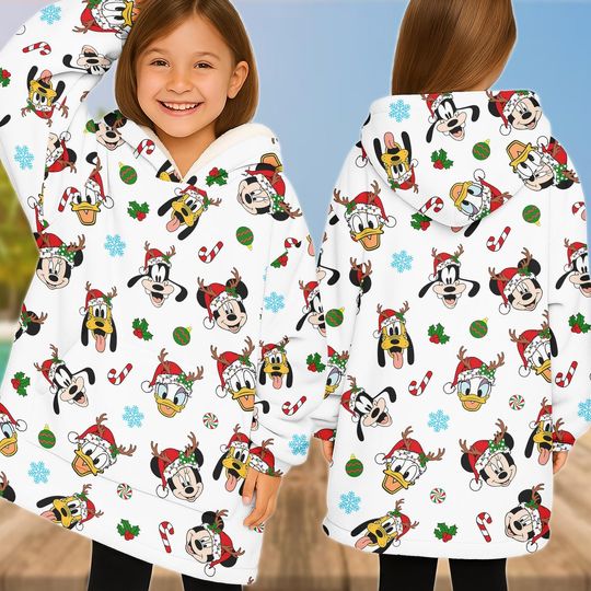 Discover Mickey and Friends Christmas Hoodie Blanket, Disney Character Wearable Hoodie Blanket, Cute Cozy Xmas Gift for Family and Fans