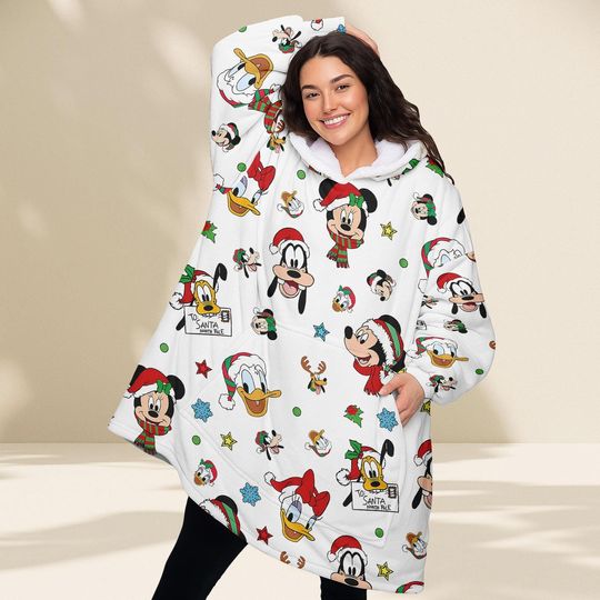 Discover Disney Character Christmas Blanket Hoodie, Mickey And Friends Wearable Blanket, Cozy Oversized Hoodie Xmas Gift, Christmas Gift