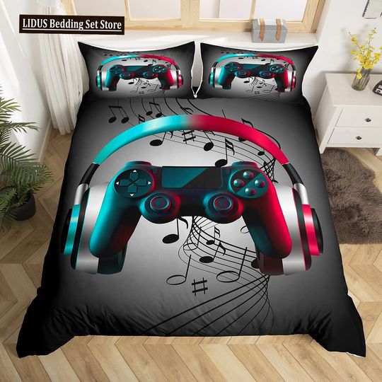 Discover Gamer Duvet Cover Set Rotating Music Comforter Cover Gamepad Gaming Bedding Set For Boys
