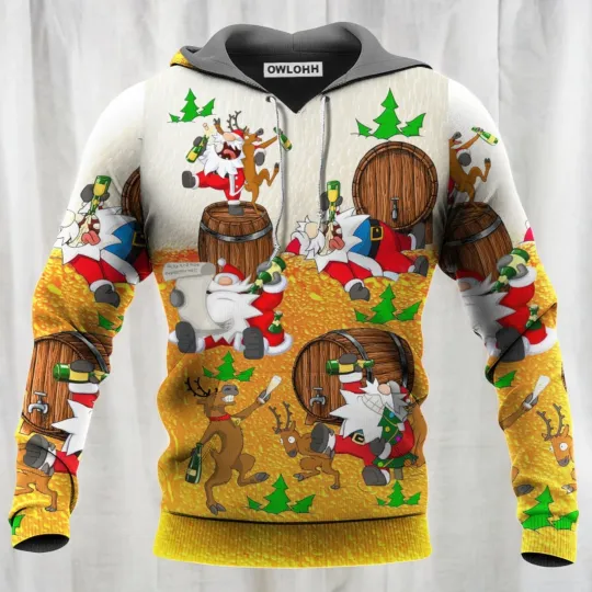 Discover Christmas Santa Claus Drunk Beer Funny Happy Xmas Hoodie