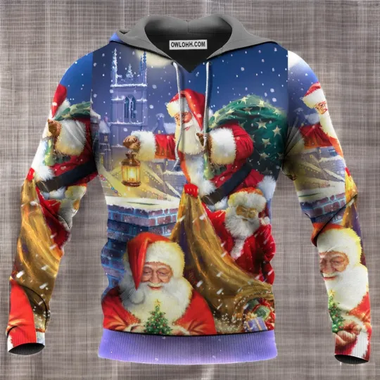 Discover Christmas Funny Santa Claus Up On Rooftop Art Style Hoodie