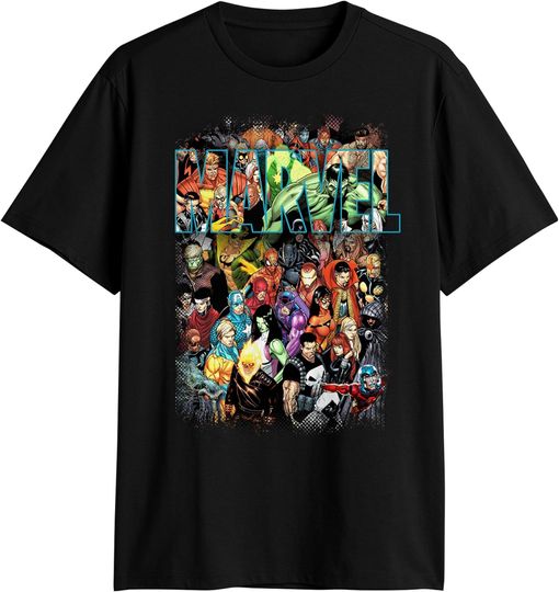 Discover Marvel Comics Logo Superheroes Group Captain America Spider-Man T-Shirt