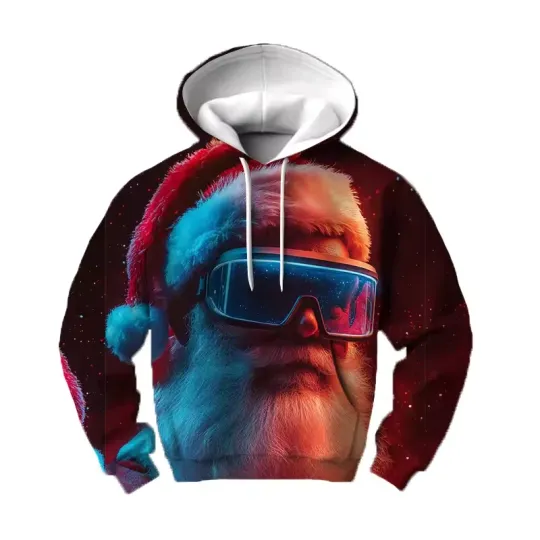 Discover Neon Light 3D Hoodie Santa Print Christmas Theme Cool Winter Outfit