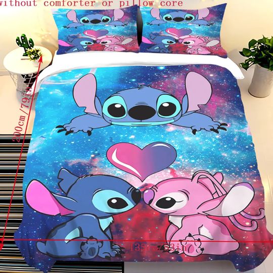 Discover Stitch Duvet Cover Set for Children Cartoon Anime Bedding Set