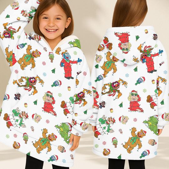 Discover The Muppets Christmas Blanket Hoodie, Funny Cartoon Wearable Blanket, Cozy Oodie For Holiday, Christmas Gift, Gift For Man Women Kid