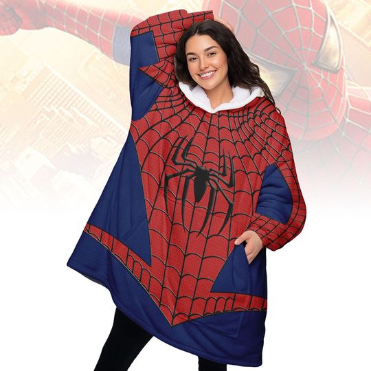 Spider-Man Blanket Hoodie, Superhero Wearable Blanket, Funny Cozy Oversized Hoodie For Men Women, Christmas Gift For Man Women Kid