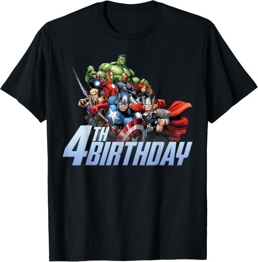Discover Marvel Avengers Action Shot 4th Birthday T-Shirt
