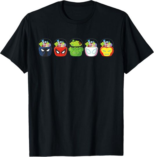 Discover Marvel Super Heroes Halloween Trick or Treat Candy Buckets T-Shirt