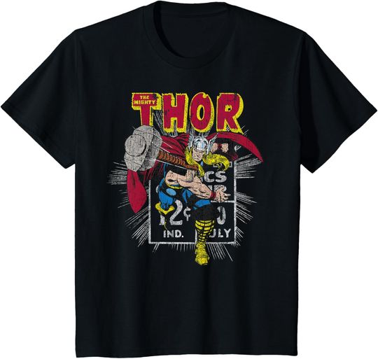 Discover Kids Marvel Mighty Thor Hammer Throw Retro Kids Graphic T-Shirt T-Shirt