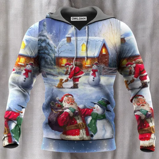Christmas Santa Love Snowman In The Village Gift For Xmas Hoodie Owl O