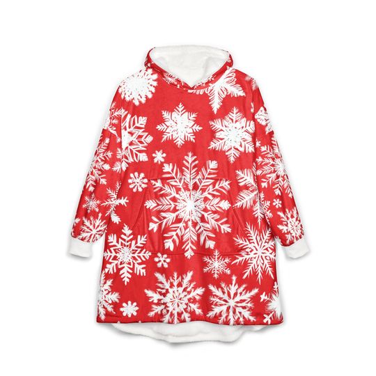 Discover Cozy Unisex Hooded Blanket with Snowflake Design | Perfect for Winter Holiday Party Family Gatherings and Christmas Movie Marathons - Red