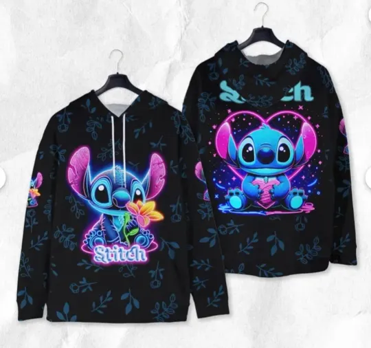 Discover Stitch Neon Cartoon 3D HOODIE HALLOWEEN GIFT CHRISTMAS GIFT BEST PRICE US SIZE1