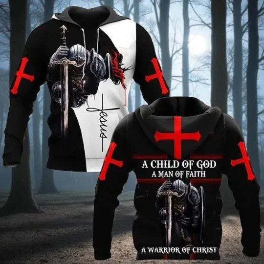 Knights Templar 3D Hoodie Retro Oversized Unisex Streetwear Sweatshirt