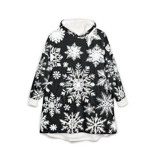 Discover Cozy Unisex Hooded Blanket with Snowflake Design | Perfect for Winter Holiday Party Family Gatherings and Christmas Movie Marathons - Black