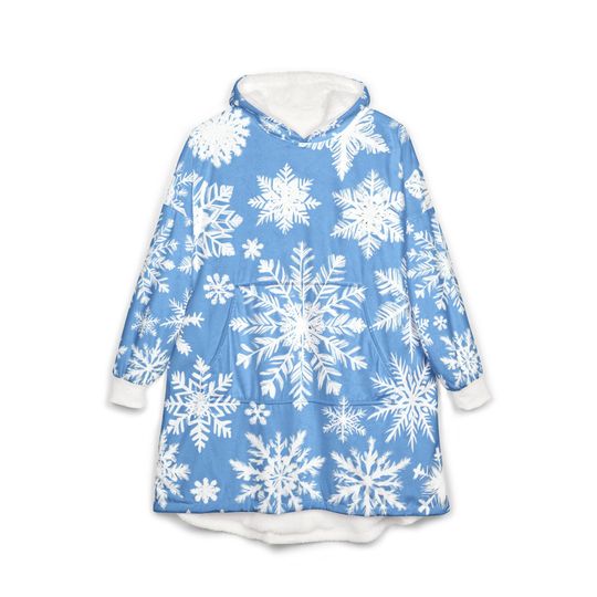 Discover Cozy Unisex Hooded Blanket with Snowflake Design, Perfect for Winter Holiday Party Family Gatherings Christmas Movie Marathons - Light Blue