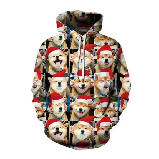 Discover 3D Dog Santa Hoodie Funny Christmas Pet Lover Unisex Holiday Sweatshirt