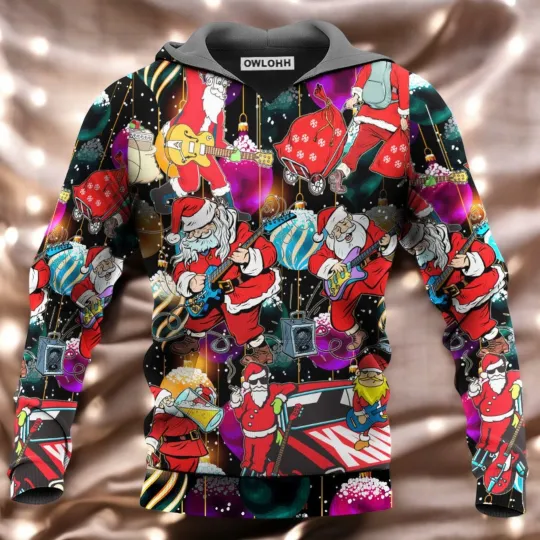 Discover Christmas Guitar Music And Santa Merry Very Xmas Hoodie