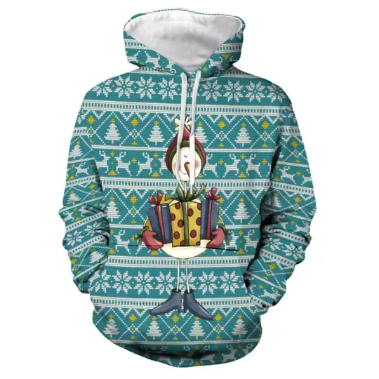 Discover Funny Snowman Hoodie 3D Christmas Gift Pattern Winter Pullover Sweatshirt