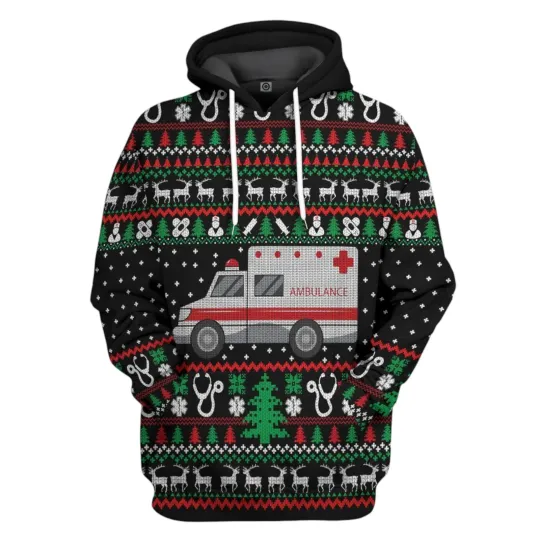 Discover 3D Paramedic Logo Ambulance Ugly Christmas Sweater Custom Hoodie Appare