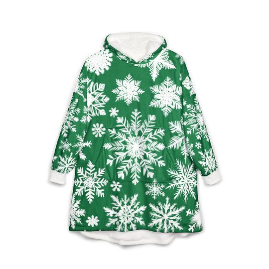 Discover Cozy Unisex Hooded Blanket with Snowflakes Design | Perfect for Winter Holiday Party Family Gatherings and Christmas Movie Marathons - Green