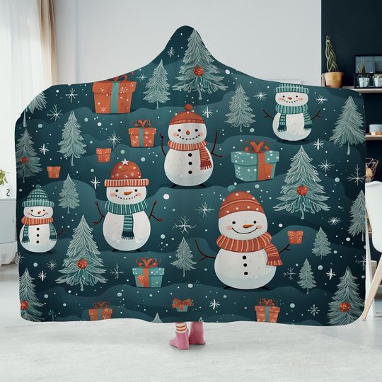 Discover Blanket Hoodie, Warm Christmas Hooded Oversized Sherpa, Hooded Blanket, Snowman Hoodie, Christmas gift for her, Snowman Shirt
