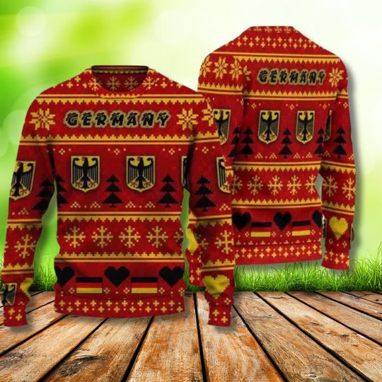 Discover Germany Christmas Sweater, German Eagle Ugly Holiday Jumper, Festive Winter Knit