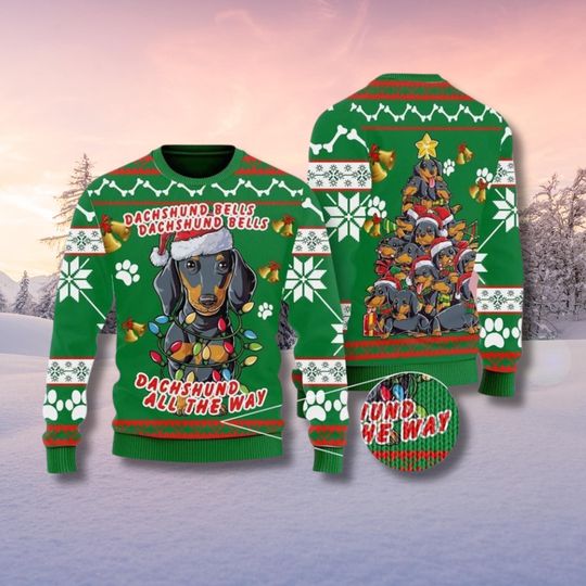Discover Dachshund Bells Ugly Christmas Sweater | Wiener Dog Holiday Jumper
