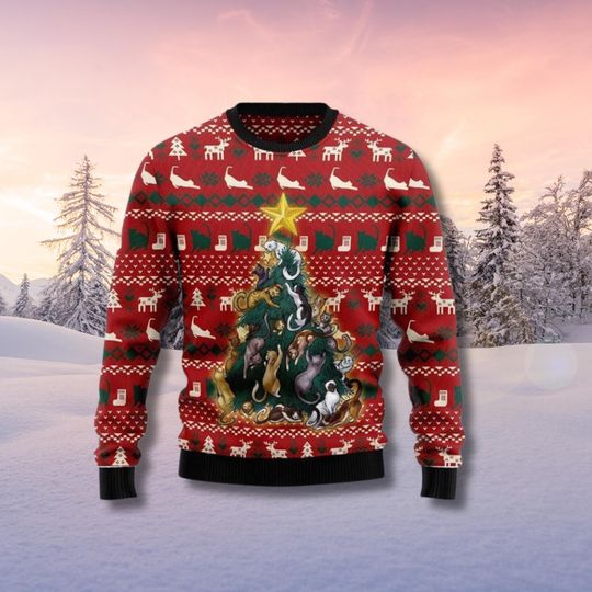 Discover Cat Christmas Tree Sweater: Funny Holiday Pullover for Cat Lovers