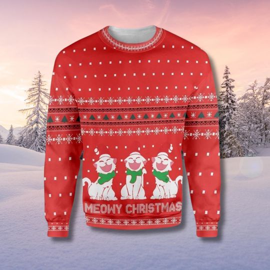 Discover Meowy Christmas Cat Sweater: Funny Ugly Christmas Pullover