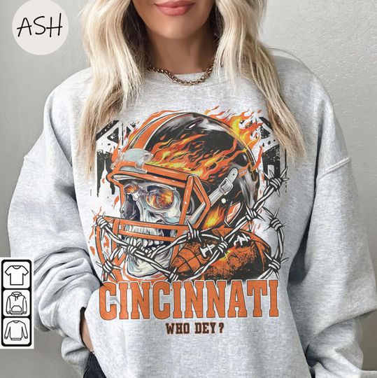 Discover Vintage 90s Skull & Fire Style Bengal Cincinnati Sweatshirt, Who Deys? Retro Game Day Crewneck Cincinnati Fan Gift Bengal Tiger football Tee