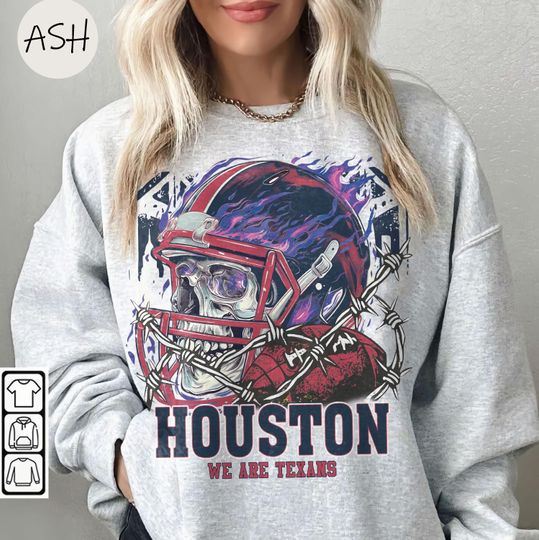 Discover Vintage 90s Skull & Fire Style Houston Texans Sweatshirt, We Are Texans Retro Game Day Crewneck Houston Fan Gift Texans Tee
