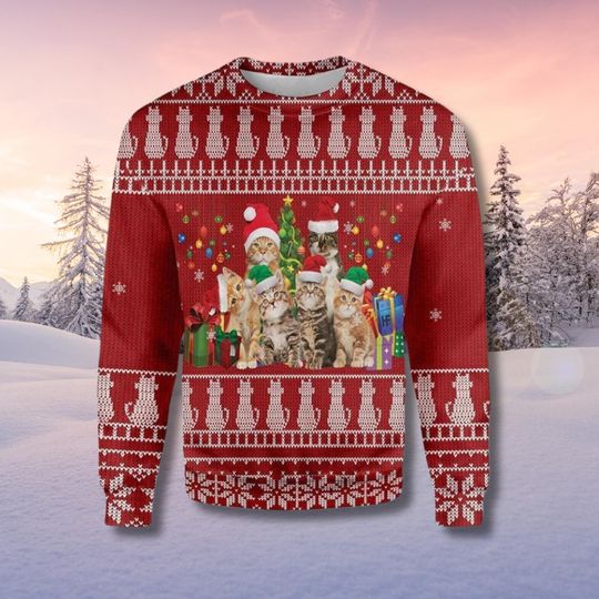 Discover Christmas Kittens Ugly Sweater, Funny Cat Holiday Pullover