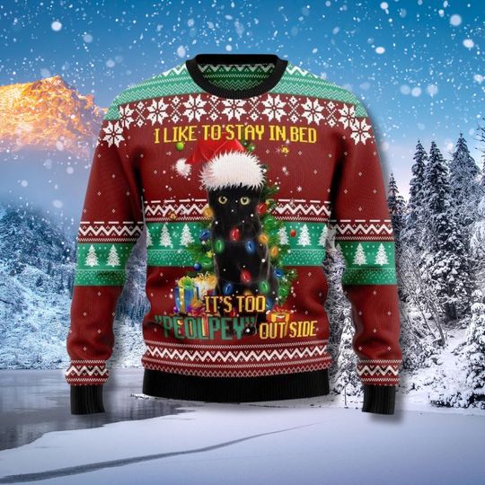 Funny Black Cat Christmas Ugly Sweater, Holiday Knit