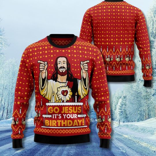 Discover Funny Christmas Ugly Sweater, Go Jesus Birthday, Religious Holiday Party
