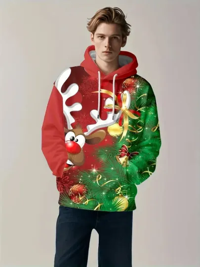 Rudolph Reindeer Hoodie – Funny Christmas Tree Holiday 3D Sweatshirt