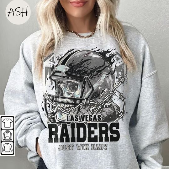 Vintage 90s Skull & Fire Style Las Vegas Raiders Sweatshirt, Just Win, Baby Retro Game Day Crewneck Las Vegas Raiders Fan Gift Raiders Tee
