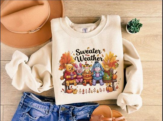 Discover Sweater Weather Funny Disney, Pooh Bear Disney Fall Tee, Winnie The Pooh Thanksgiving Hoodie, Pooh Bear Autumn Long Sleeve, Pooh Pumpkin Tee