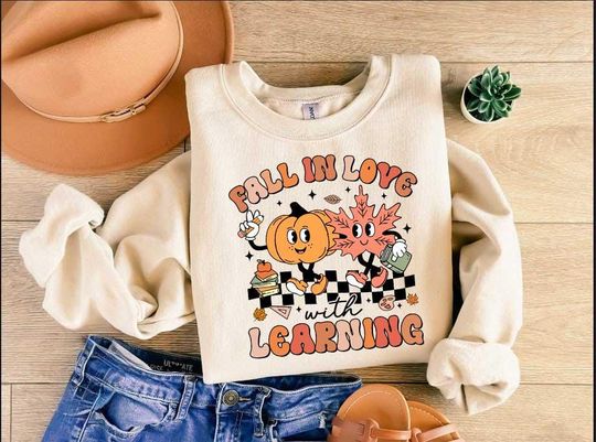 Discover 2025 Groovy Teacher Shirt, Teacher Fall Shirt, Fall In Love With Learning Teacher, Teacher Pumpkin Shirt, Retro Teacher Shirt