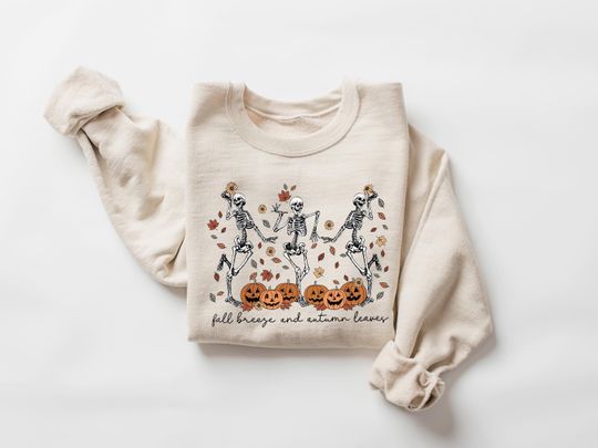 Discover Dancing Skeleton Sweatshirt, Pumpkin Sweater, Pumpkin Skeleton Shirt, Fall Sweatshirt, Halloween Party Sweatshirt, Spooky Season Sweatshirt