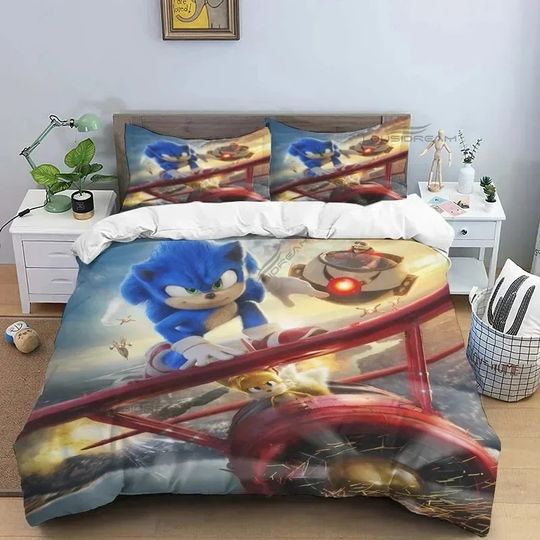3D Cartoon Game Hedgehog Comforter Bedding Set