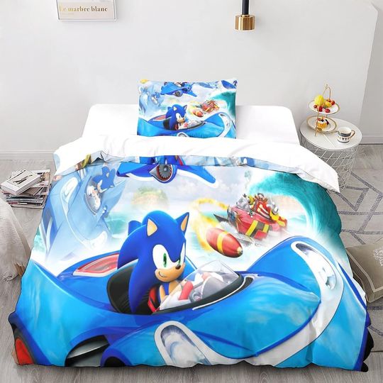 Discover Duvet Cover Sonic 3D Animation Printed Bedding Set for Kids Boys Girls Teens Microfiber Animated with Zipper and Pillowcases