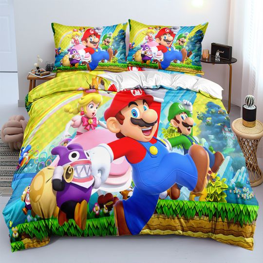 Discover Cartoon Mario Cover Sets, Anime Duvet Bedding set, 3d Bedding Set, 2/3-Piece1 Bed Cover,Kids Adult Duvet Cover Pillowcase Gifts