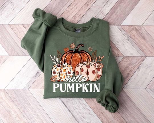 Discover Hello Pumpkin Sweatshirt, Cute Halloween Sweater, Women Fall Gift, Thanksgiving Gift