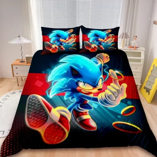 Discover Cartoon Anime S-Sonic Bedding Set Hedgehogs Duvet Cover Pillowcase 3D Printed Quilt cover For children Adult boys