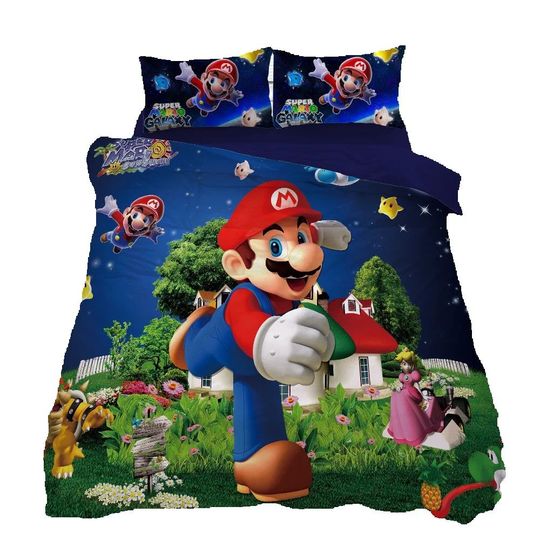 Discover Anime Game Mario King Size Bedding Sets, Cartoob Cosplay Cute Bed Quilt Covers Set and Pillowcases Bedroom Duvet Cover Sets