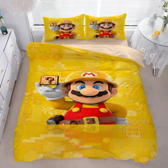 Discover Anime Game Mario Bedding Sets King Size,Cartoob Cosplay Cute Bed Quilt Covers Set and Pillowcases Bedroom Duvet Cover Sets