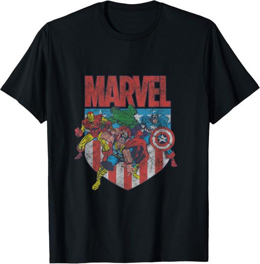 Discover Marvel Comics Retro Classic 4th Of July Avengers Distressed T-Shirt