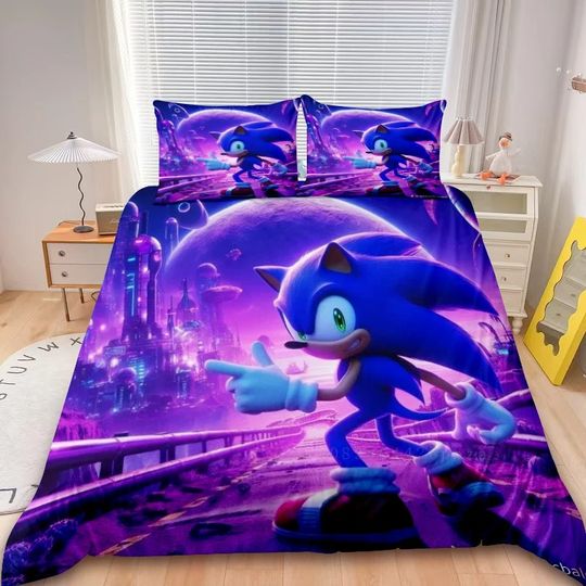 Discover Sonic Cartoon Duvet Cover   Kids Bedding Set Comforter Cover Queen King Size for Bedroom Decor single double  bed