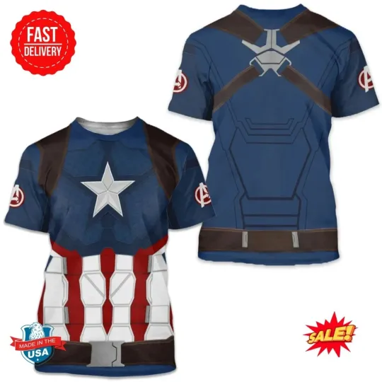 Discover Captain 3D T-Shirt American Superhero Halloween Cosplay Shirt