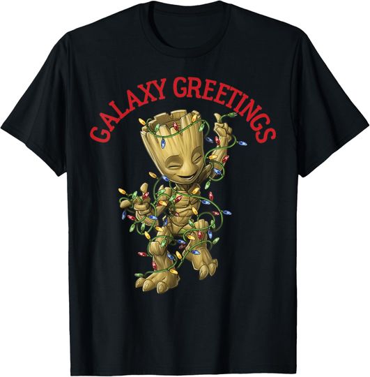 Marvel Christmas Groot Galaxy Greetings Short Sleeve T-Shirt